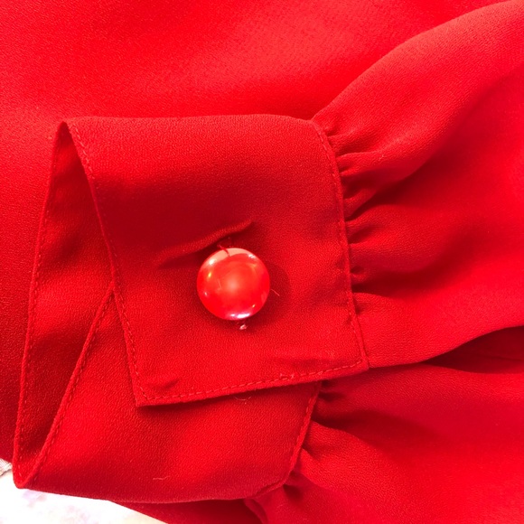 Vintage Red Chiffon Blouse Pleated Mock Neck Size 18 - Picture 12 of 12